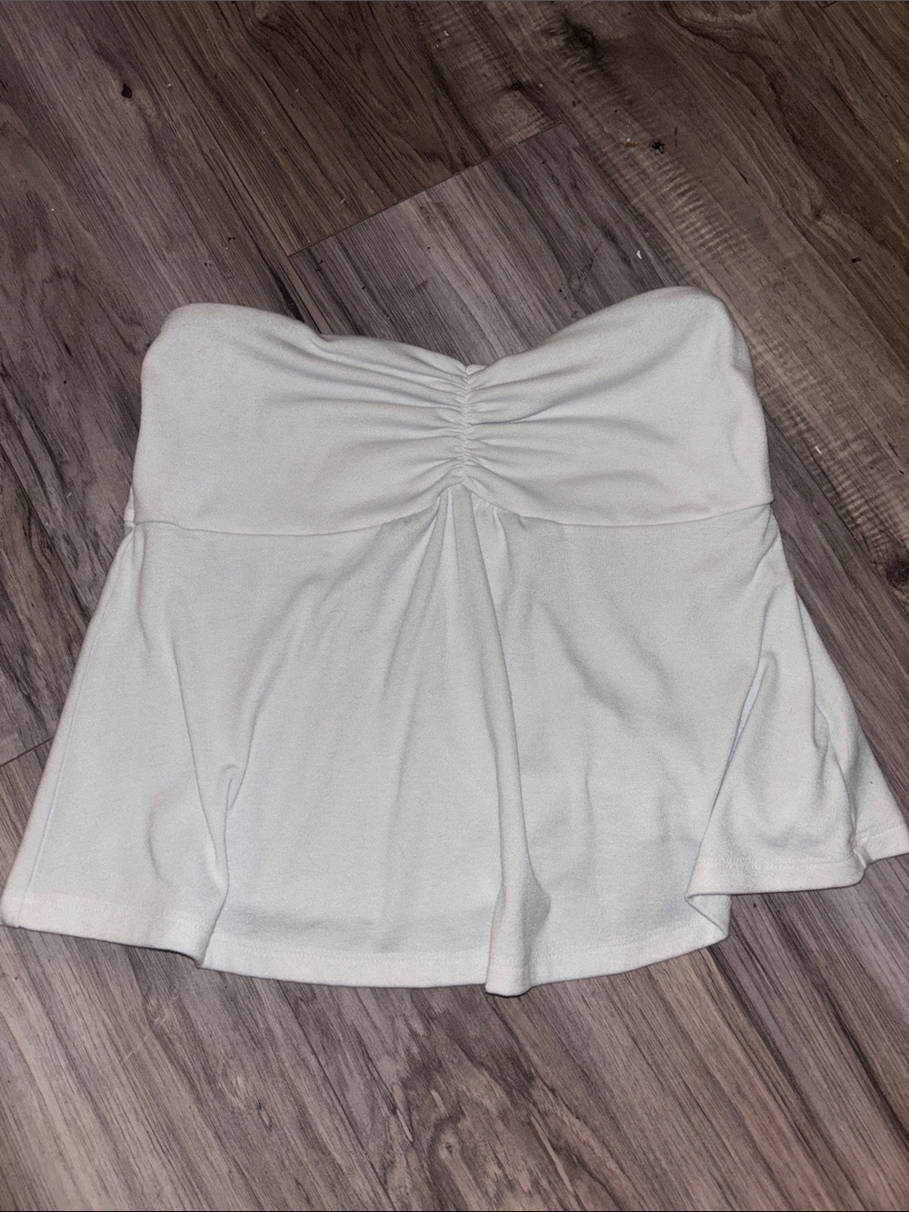 American Eagle White Strapless Ruched Peplum Tube Top